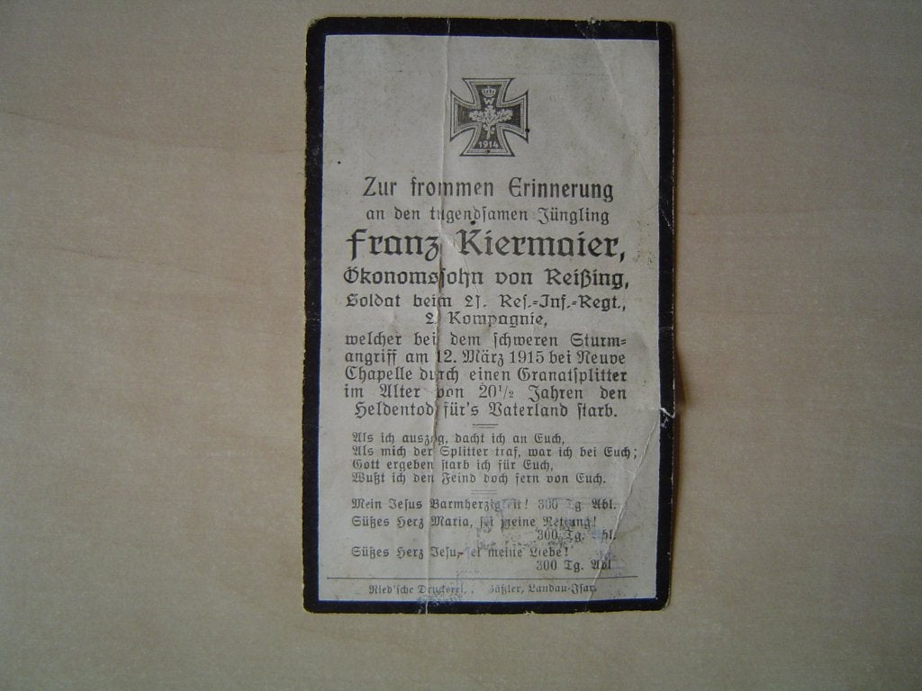 bidprentje Duitse soldaat 1915, Verzamelen, Verzenden, Bidprentje