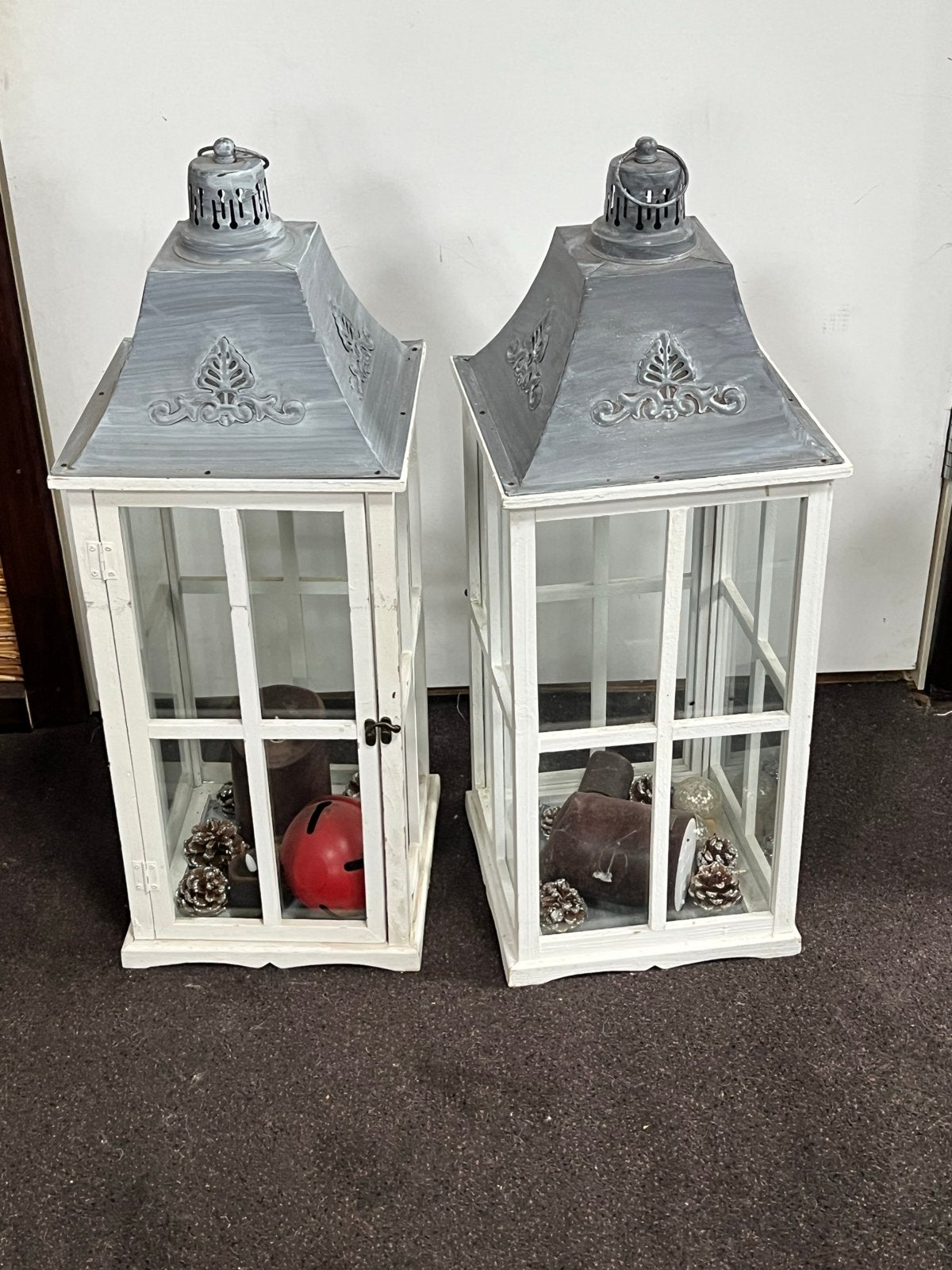 Twee grote windlichten - sfeervolle decoratie, Ophalen, Windlicht, Gebruikt, Wit