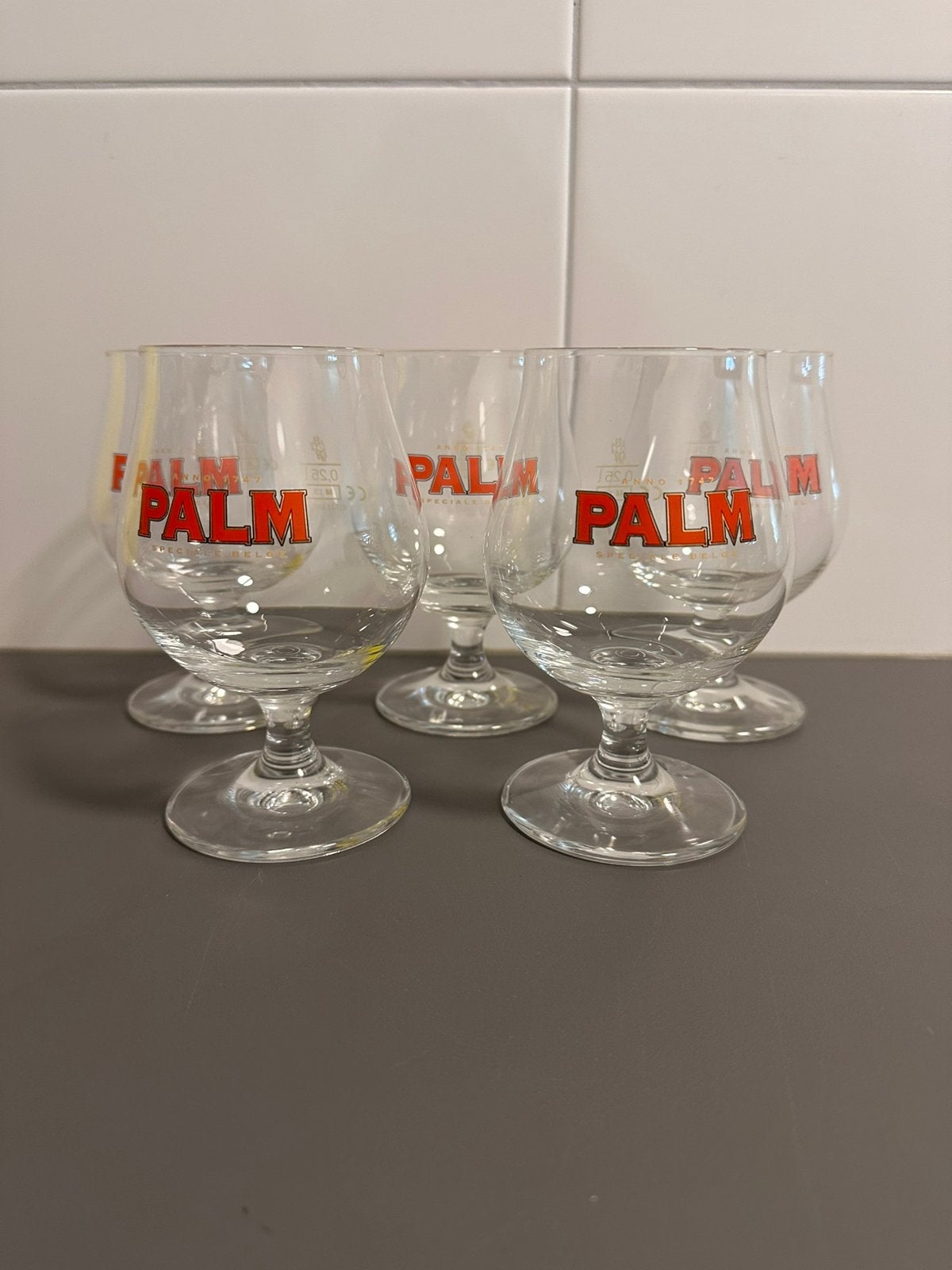 5 Palm bierglazen (bolglazen) - 25 cl, Ophalen of Verzenden, Zo goed als nieuw, Glas of Glazen, Palm