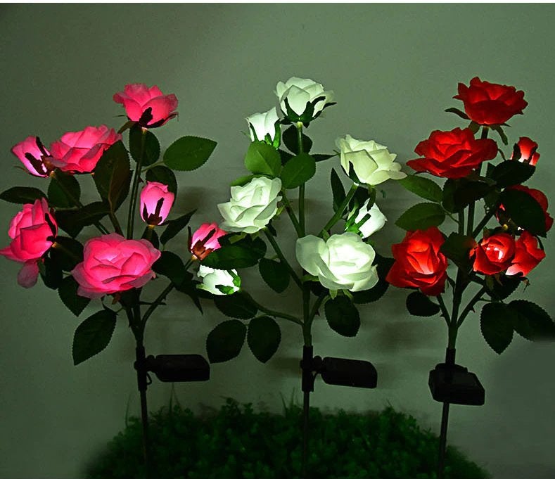Lichtgevende Rozen Solar Lamp / Tuin Led Licht Kunstbloem, Verzenden, Nieuw, Kunstbloem