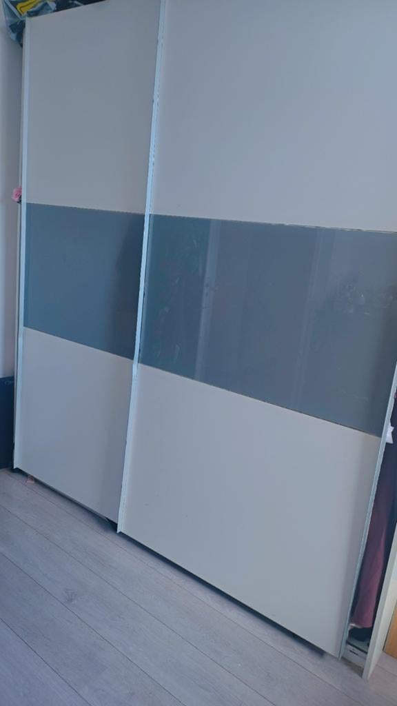 Witte hoogglans kleding kast met 2 verlichting boven de kast, Gebruikt, 200 cm of meer, Ophalen of Verzenden, 200 cm of meer