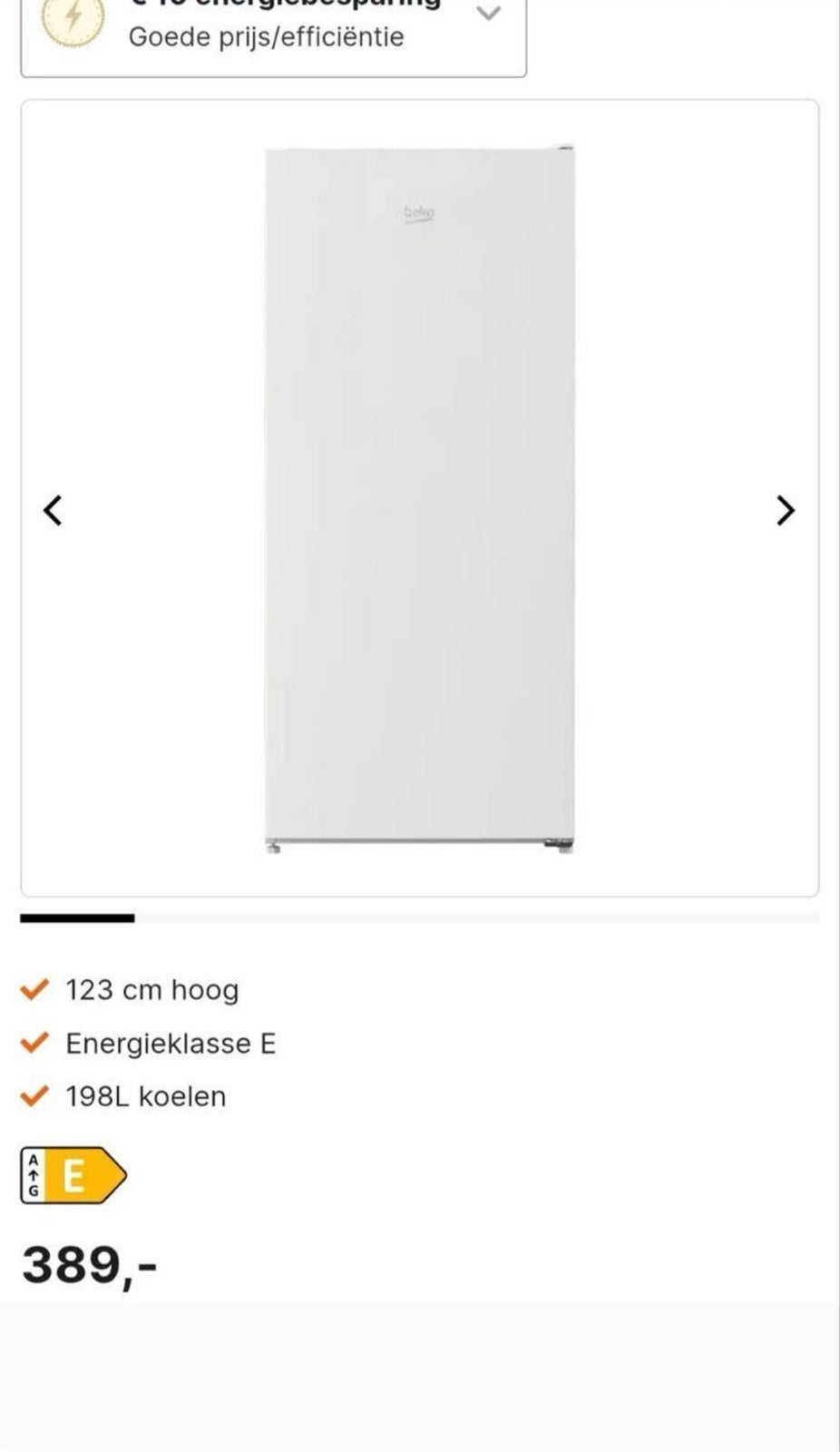 Beko Koelkast - 198L op te halen in Vierhouten, 150 tot 200 liter, Zonder vriesvak, 120 tot 140 cm, Nieuw