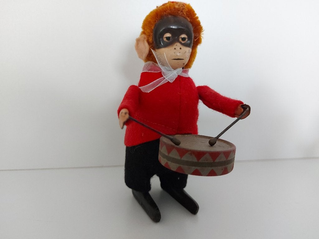 Schuco Dansfiguur Aap met Trommel, Antiek en Kunst, Ophalen of Verzenden