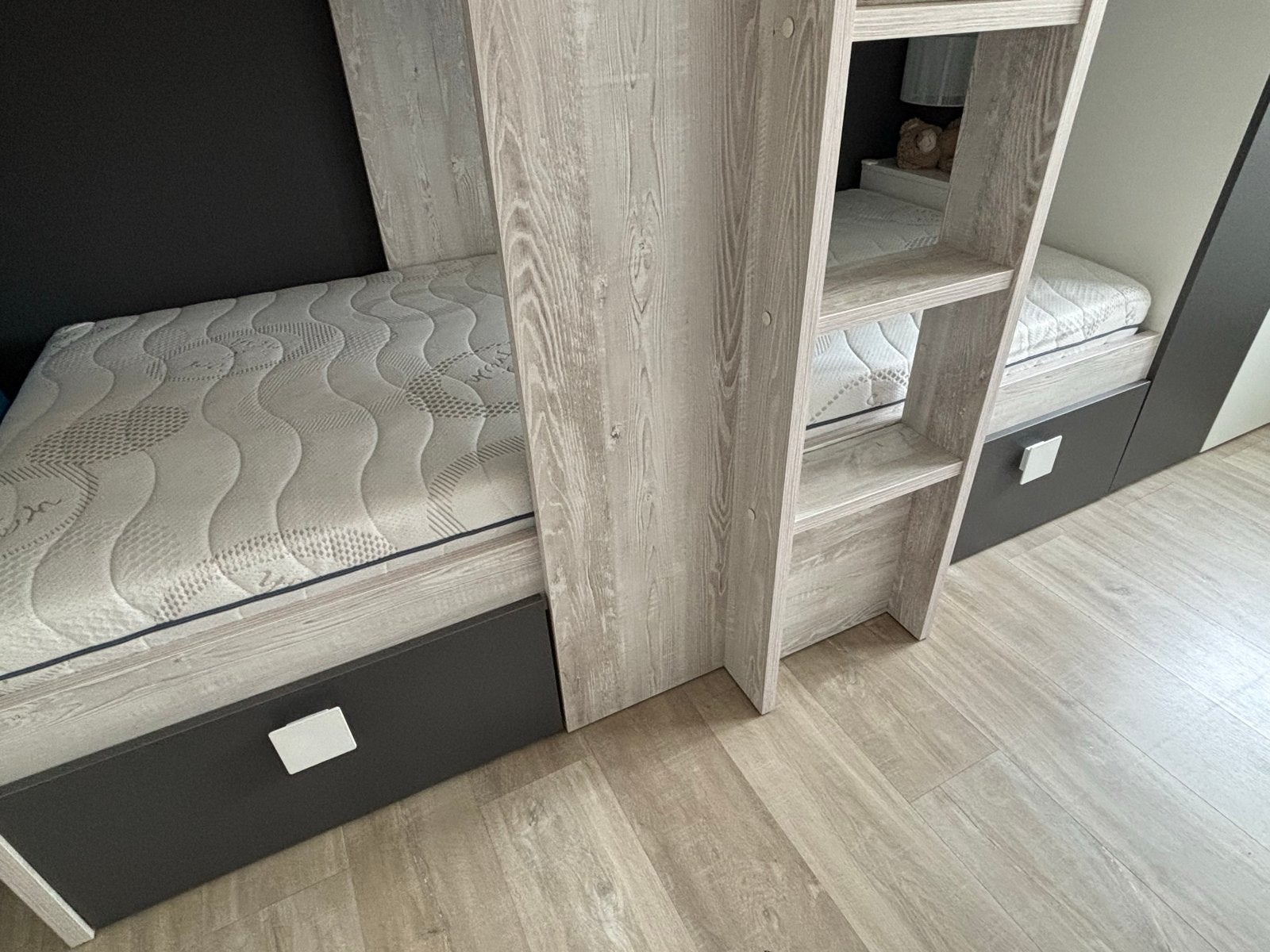 Stapelbed Maxim antraciet met 2 matrassen en lattenbodem, Ophalen, 90 cm, 190 cm of minder, Zo goed als nieuw