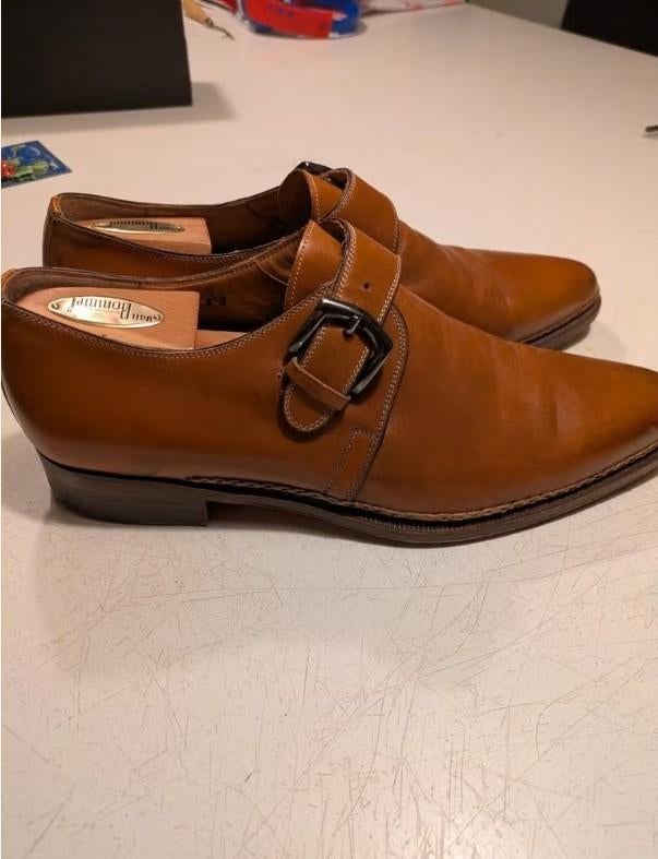 Italiaanse handgemaakte leren schoenen (bruin) zgan, Bruin, Ophalen of Verzenden, Bollini, Gespschoenen