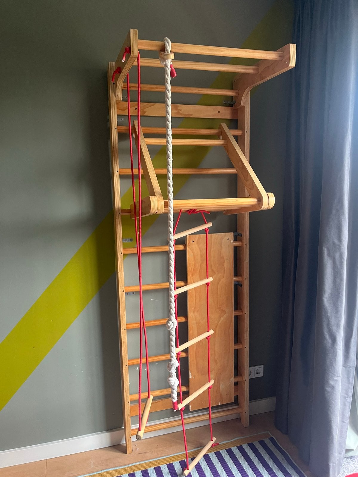 Houten Klimrek / Sportrek met Glijbaan, Touw en Ladder, Kinderen en Baby's, Ophalen, Gebruikt, Glijbaan