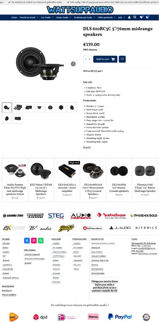 DLS 610RC3C 3"/76mm midrange speakers, Auto diversen, Info@optimount.nl, Nieuw, Ophalen of Verzenden, Anholtseweg 48A 7091 HB DINXPERLO