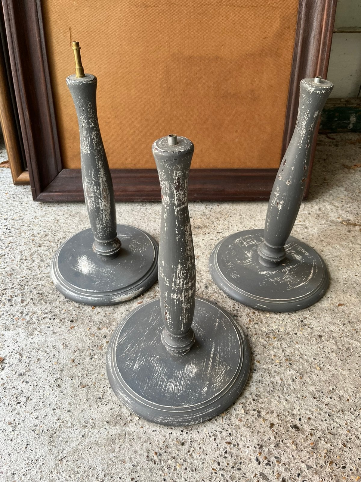 ANTIEKE BALUSTER LAMPENVOETEN PATINA HOUT, Grijs, Ophalen of Verzenden, Hout