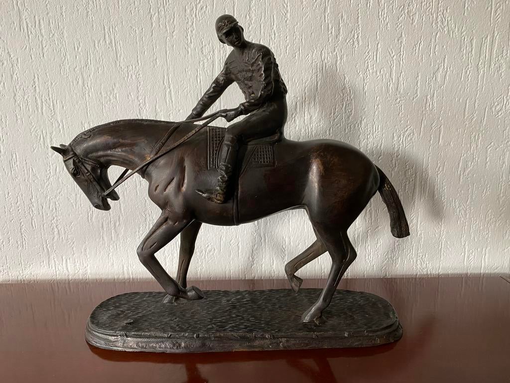 Bronzen beeld jocky ruiter te paard, Ophalen of Verzenden