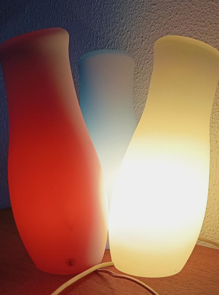 Mylonit -IKEA-tafellamp -GLAZEN lampen/rood/wit/blauw 90s, Huis en Inrichting, Ophalen of Verzenden, Gebruikt, Glas