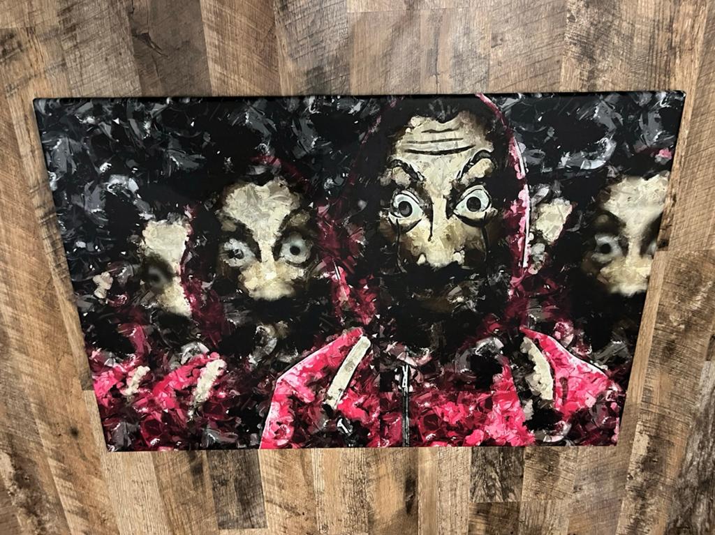 Te koop: canvas La casa de papel. 90 bij 60 bij 2 cm, Ophalen, Zo goed als nieuw, 50 tot 75 cm, Schilderij