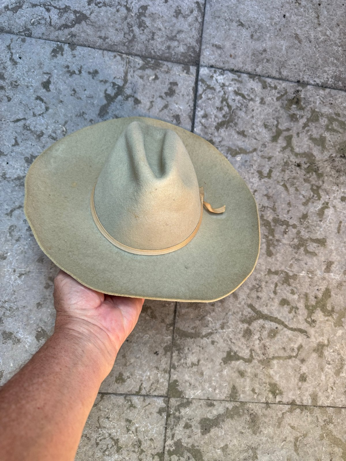 Vintage Car Lop Cowboyhoed - Beige/Lichtgroen, Ophalen, Gedragen, 58 cm (L, 7¼ inch) of meer, Hoed