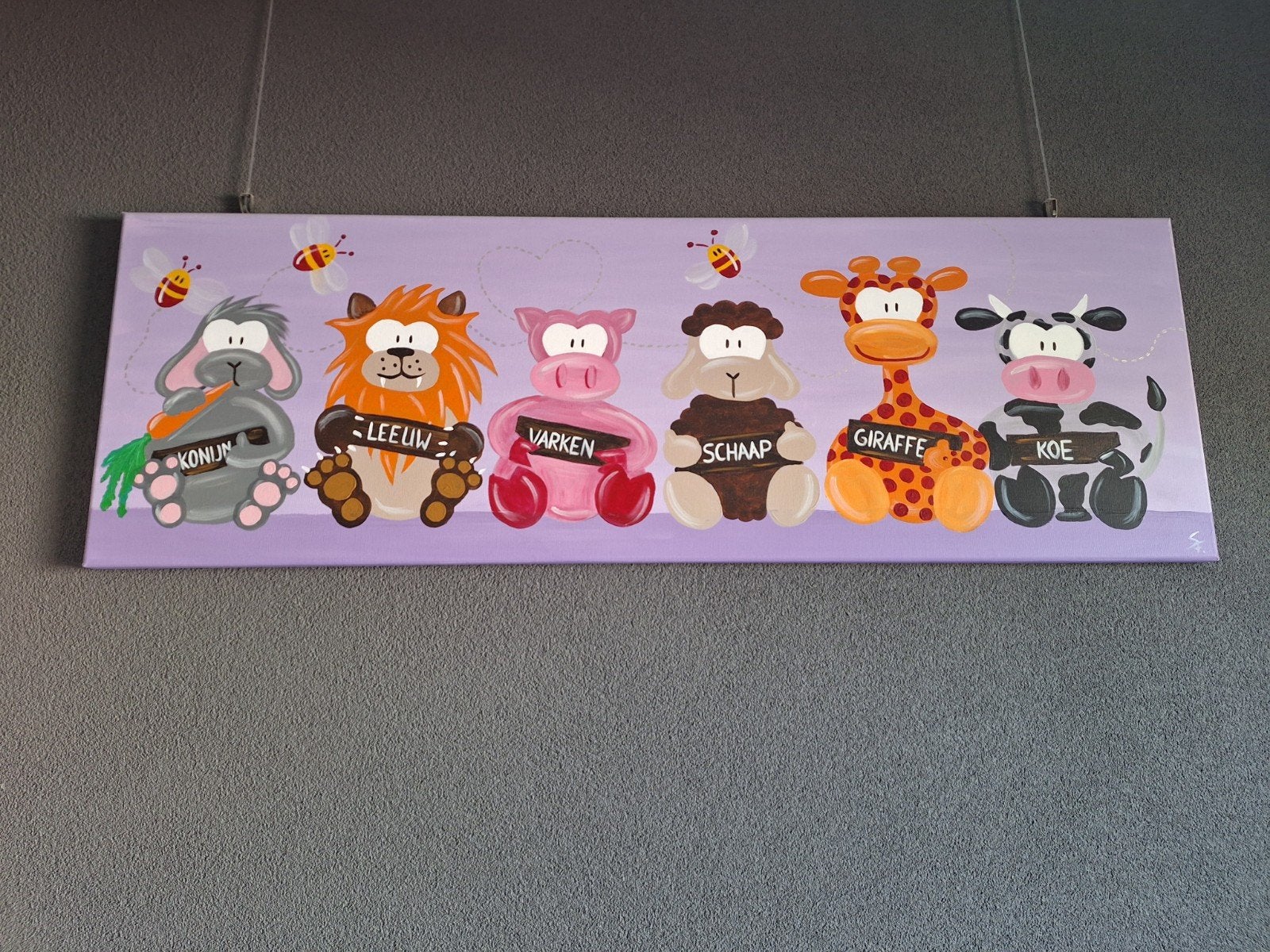 Handgeschilderde canvas met dieren (120x40 cm), Ophalen, Zo goed als nieuw, Schilderij, 100 tot 125 cm