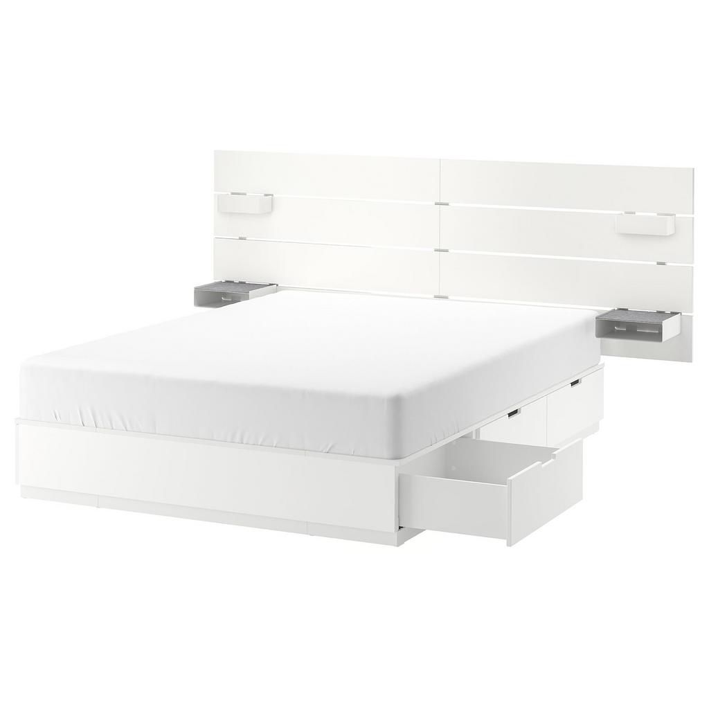 IKEA Nordli bed 180x200cm met lades en Hovag matras, Ophalen, Wit, Tweepersoons, Zo goed als nieuw