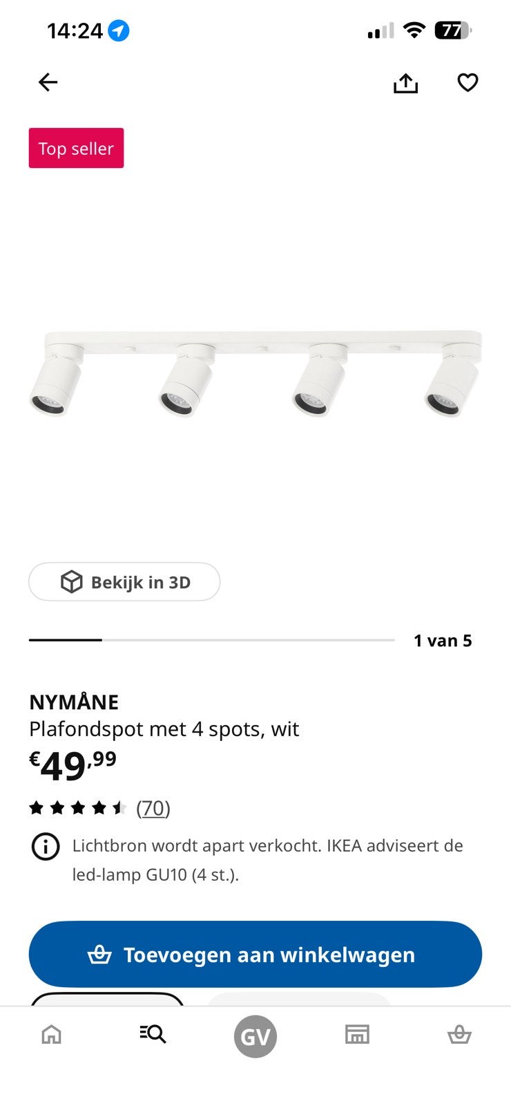 Als nieuw (in doos) Ikea Nymane lamp Wit met 4 spots, Ophalen of Verzenden, Zo goed als nieuw