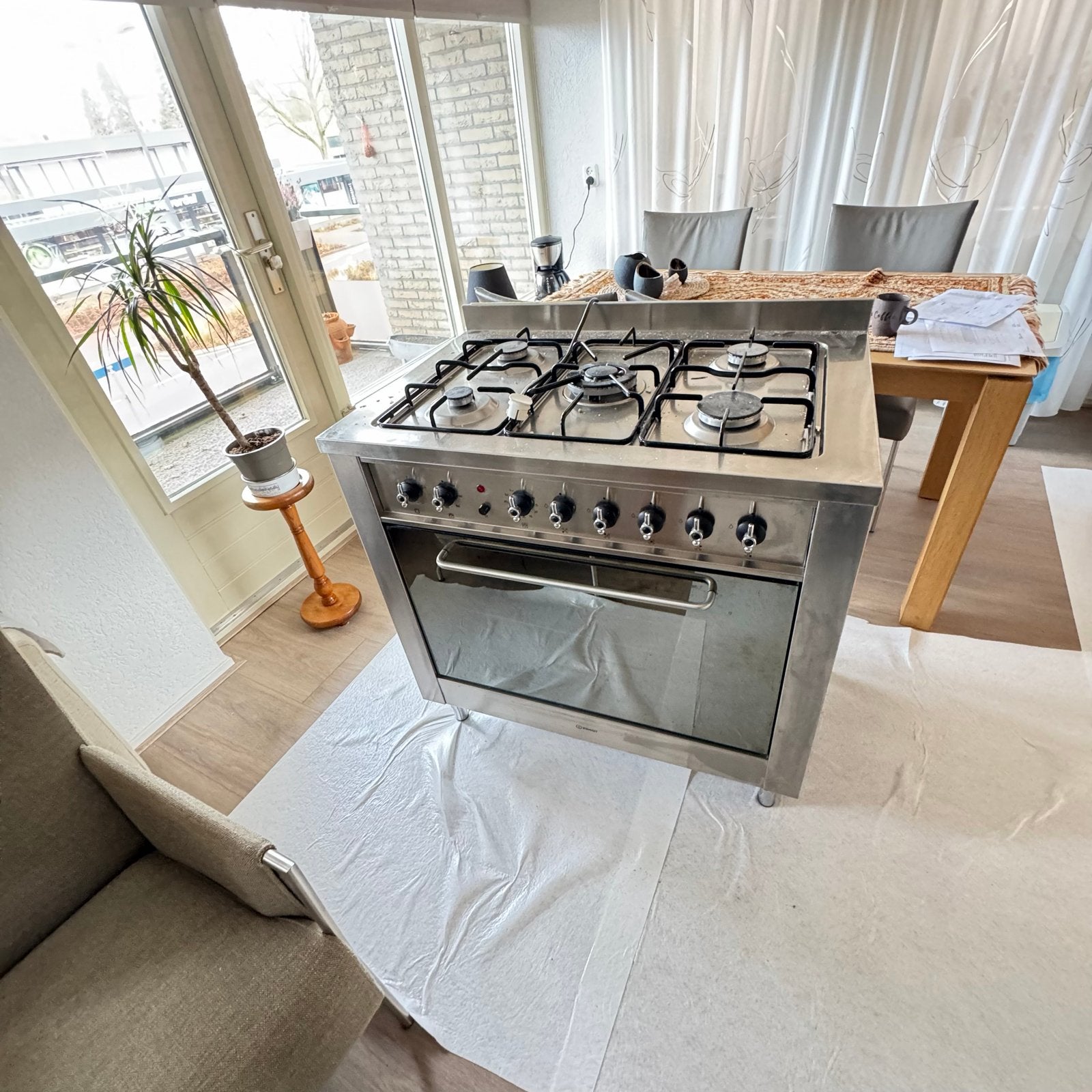 RVS Gasfornuis met Oven - Vrijstaand, Witgoed en Apparatuur, Fornuizen, Ophalen, Gebruikt, 60 cm of meer, 4 kookzones