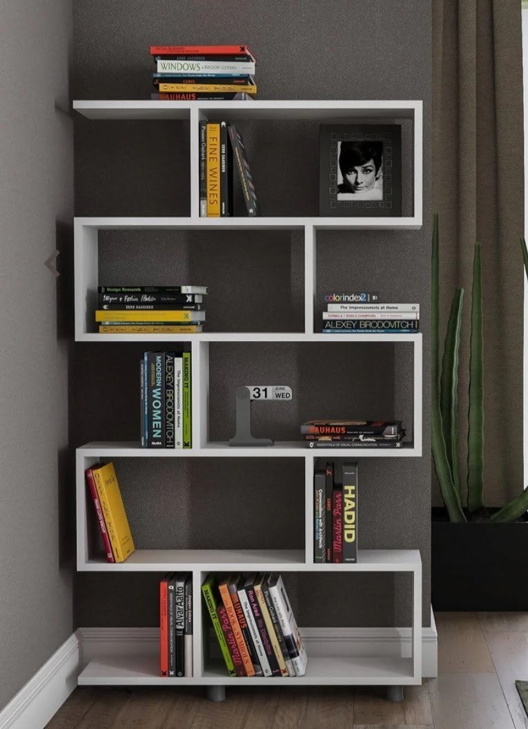 Witte zigzag boekenkast, Ophalen, Met plank(en), Gebruikt, 50 tot 100 cm