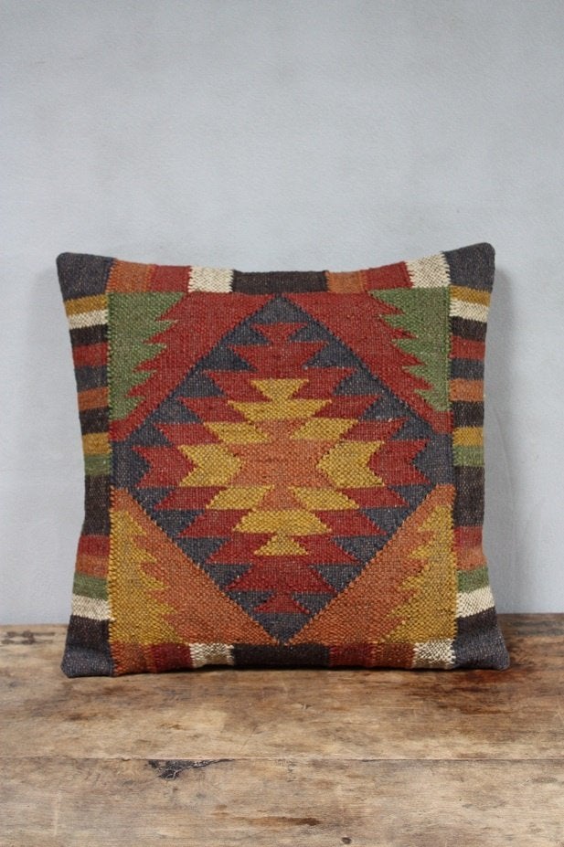 Stoer Gekleurd Kelim Kussen Boho Deco Kleurrijk Sierkussen, Ophalen of Verzenden, Nieuw, Overige kleuren, Vierkant