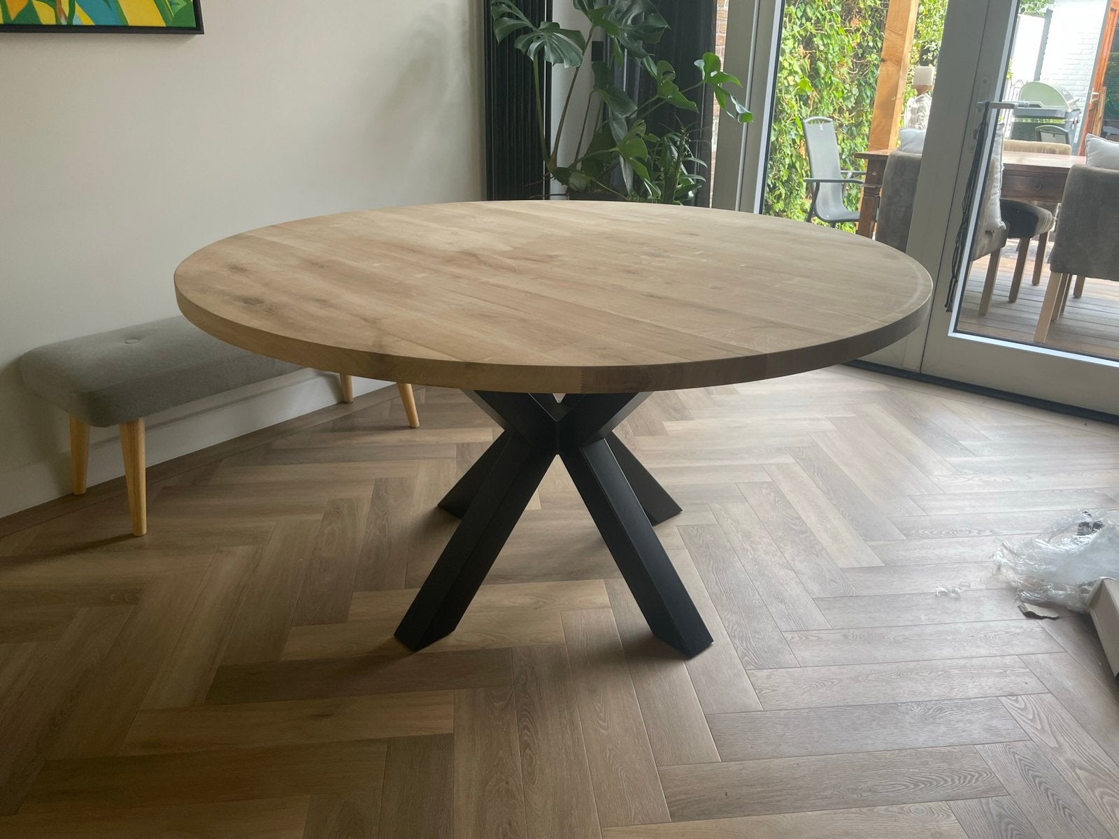 Foto 12 van Eiken ronde eettafel tafel bureau GRATIS BEZORGD Eikenhout