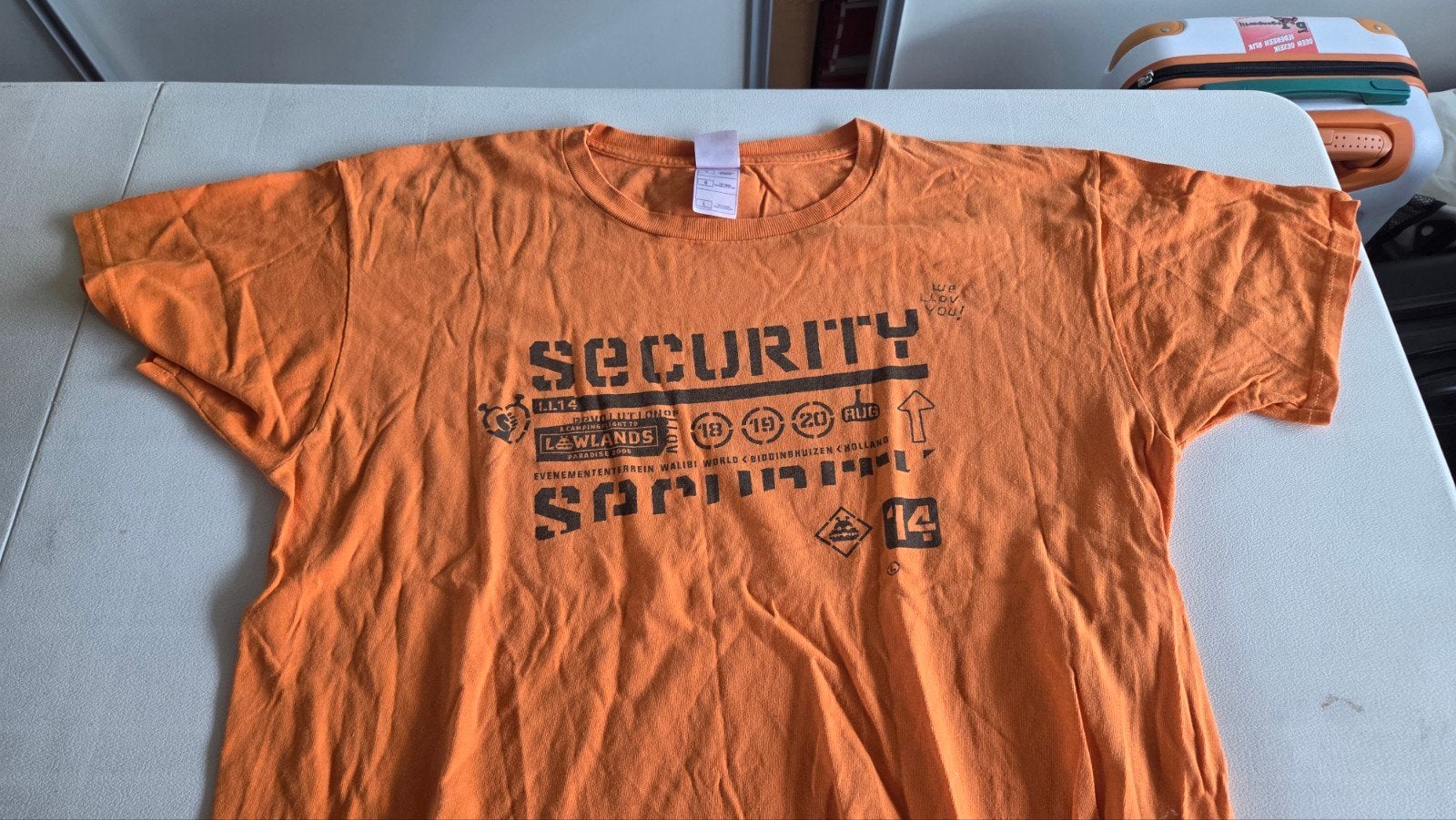 Oranje Lowlands 2006  Security T-shirt Maat L, Maat 52/54 (L), Verzenden, Oranje, Lowlands