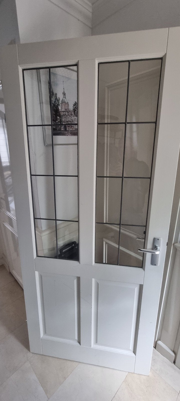 glas en lood opdekdeur, Ophalen, Gebruikt, Binnendeur, Glas