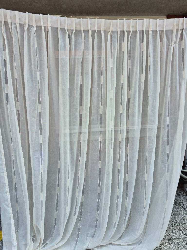 2 geplooide vitrages met haken, 350 cm, Vitrage, Ophalen of Verzenden, Zo goed als nieuw