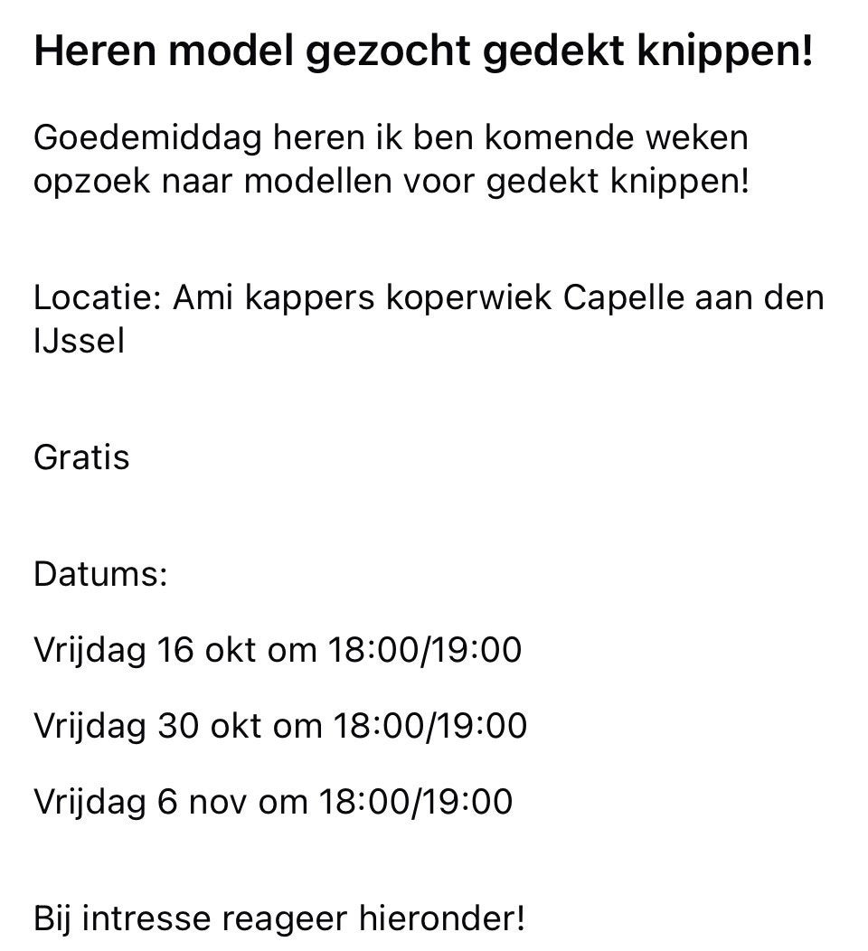Modellen gezocht voor gedekt knippen
