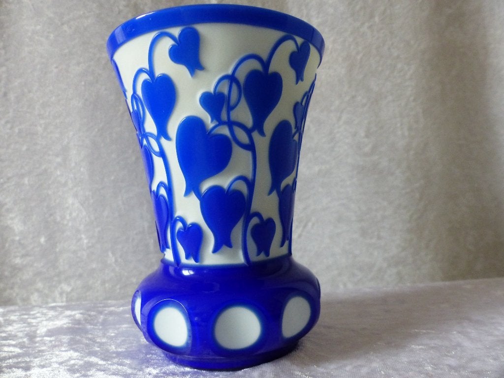 Prachtig Handbewerkt Glazen Vaasje met blauwe klokjes bloeme, Verzenden