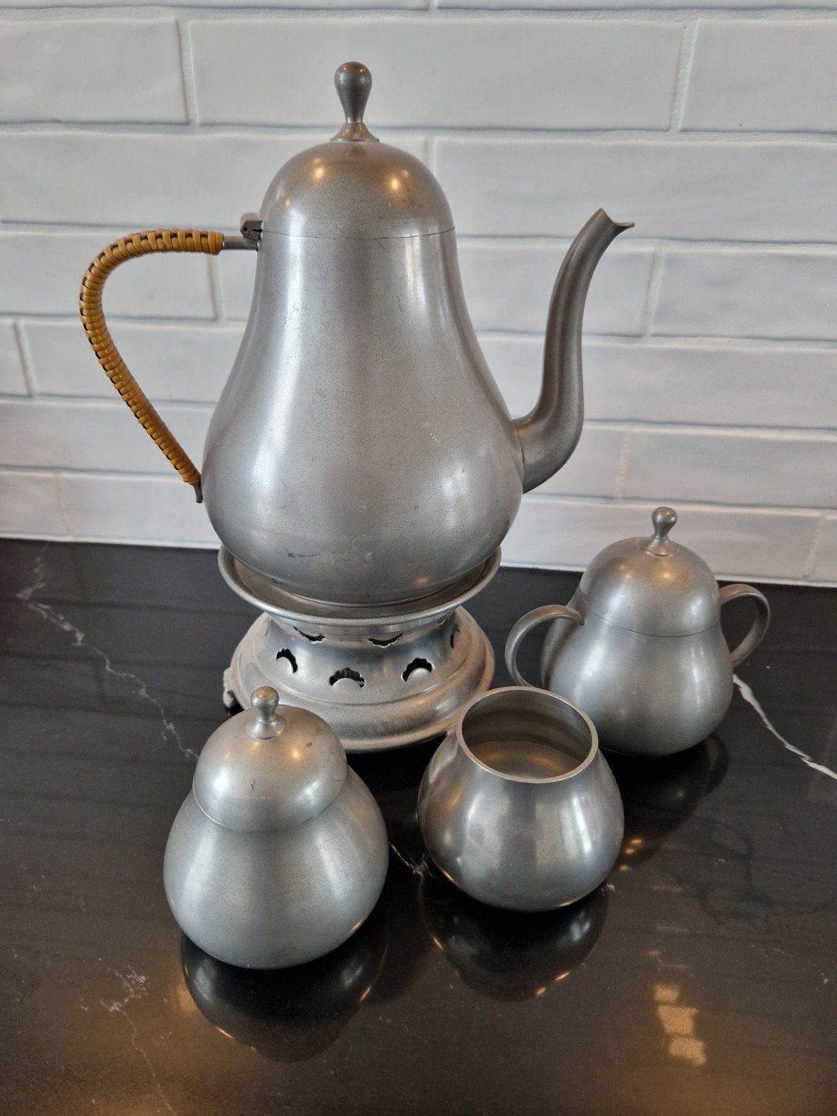 4-delig tinnen theeservies van Meeuws & Zoon, Ophalen of Verzenden