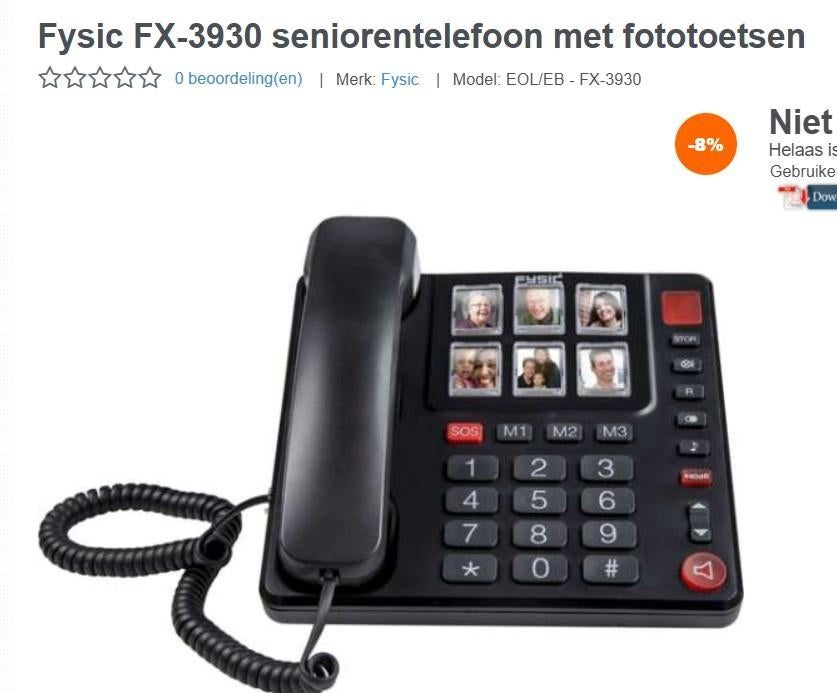 Senioren Fototelefoon  Fysic FX-3930, Ophalen, Zo goed als nieuw
