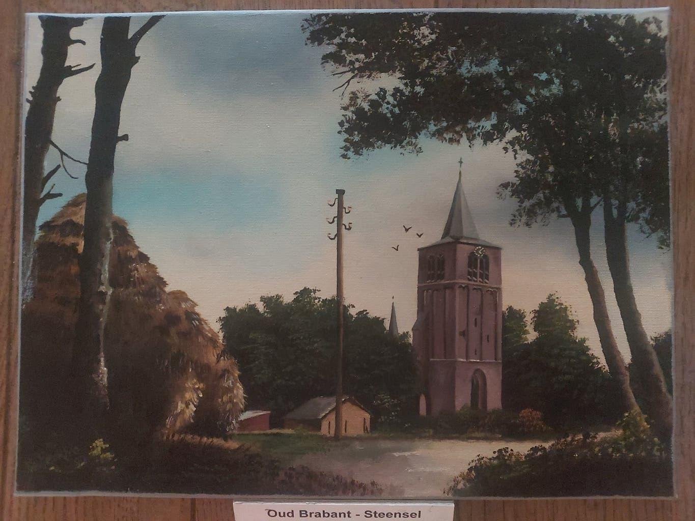 Schilderij 'Oud Brabant - Steensel' - St. Luciakerk, Antiek en Kunst, Ophalen of Verzenden