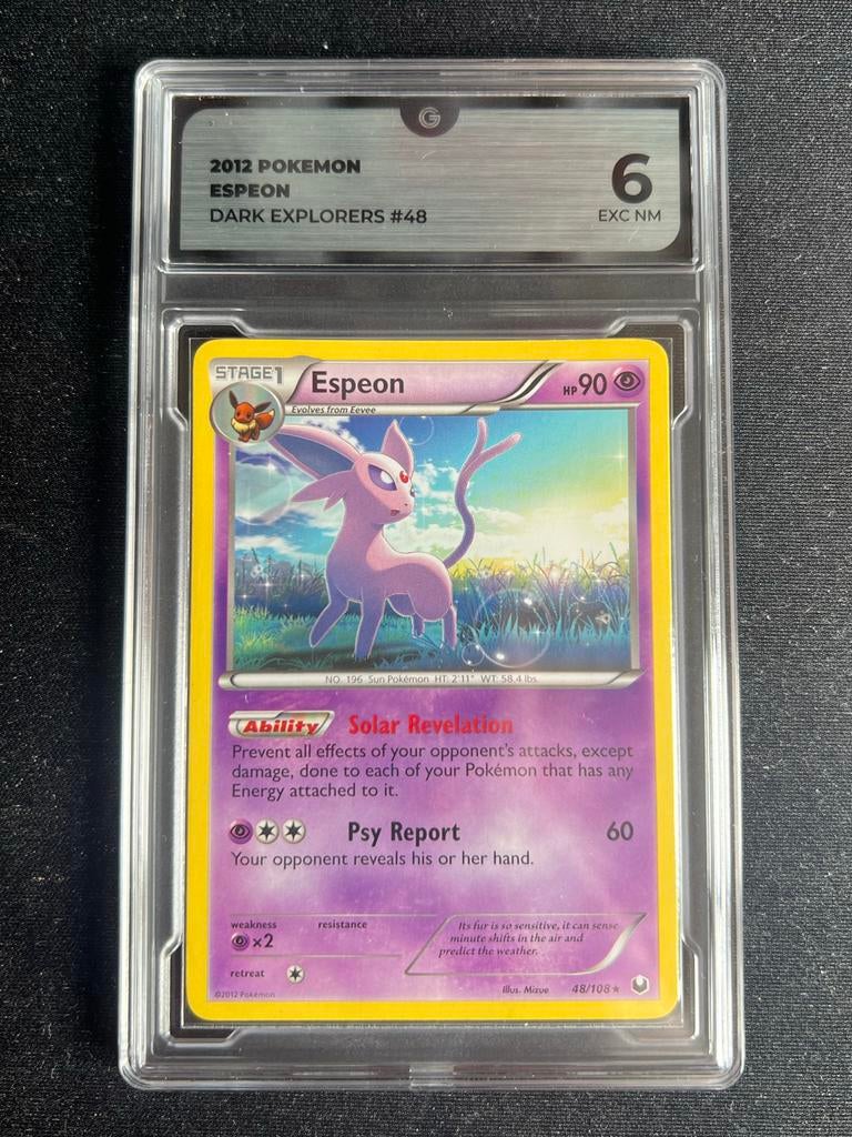 2012 Pokemon Espeon Dark Explorers #48 Graded 6, Ophalen of Verzenden, Gebruikt