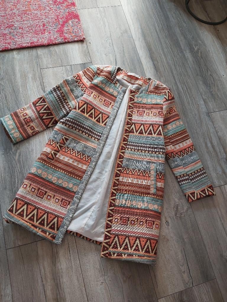 Lichte damesjas halflange cardigan Wang boho ibiza M 38 40, Verzenden, Zo goed als nieuw, Maat 38/40 (M), Beige