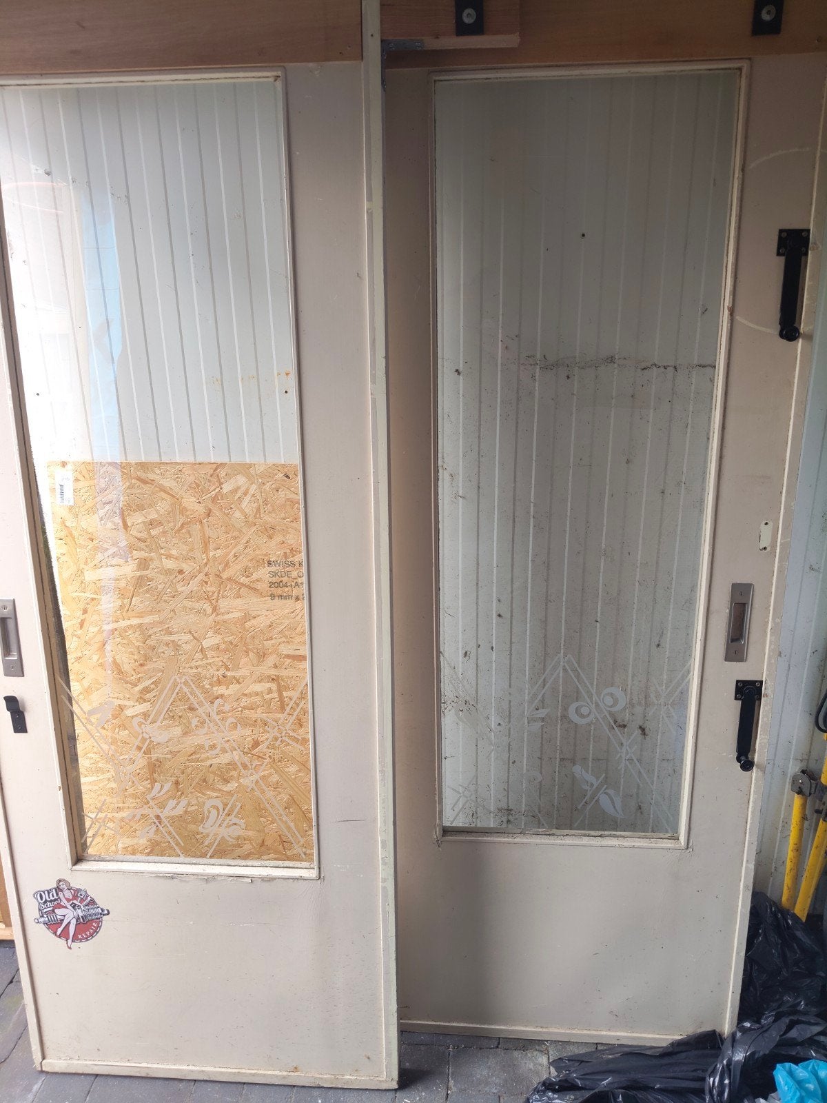 Glazen suitedeuren met loopwielen, Ophalen, Gebruikt, 80 tot 100 cm, Binnendeur