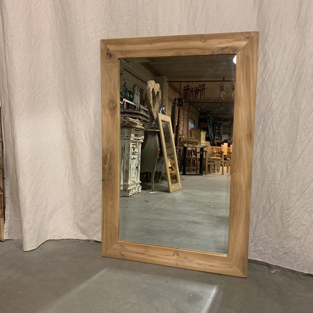 spiegel facet met teak lijst - 120 x 80 cm - Gratis bezorgd, TTM Wonen, Meubels – (Perzische) Tapijten en Woonaccessoires, Nieuw