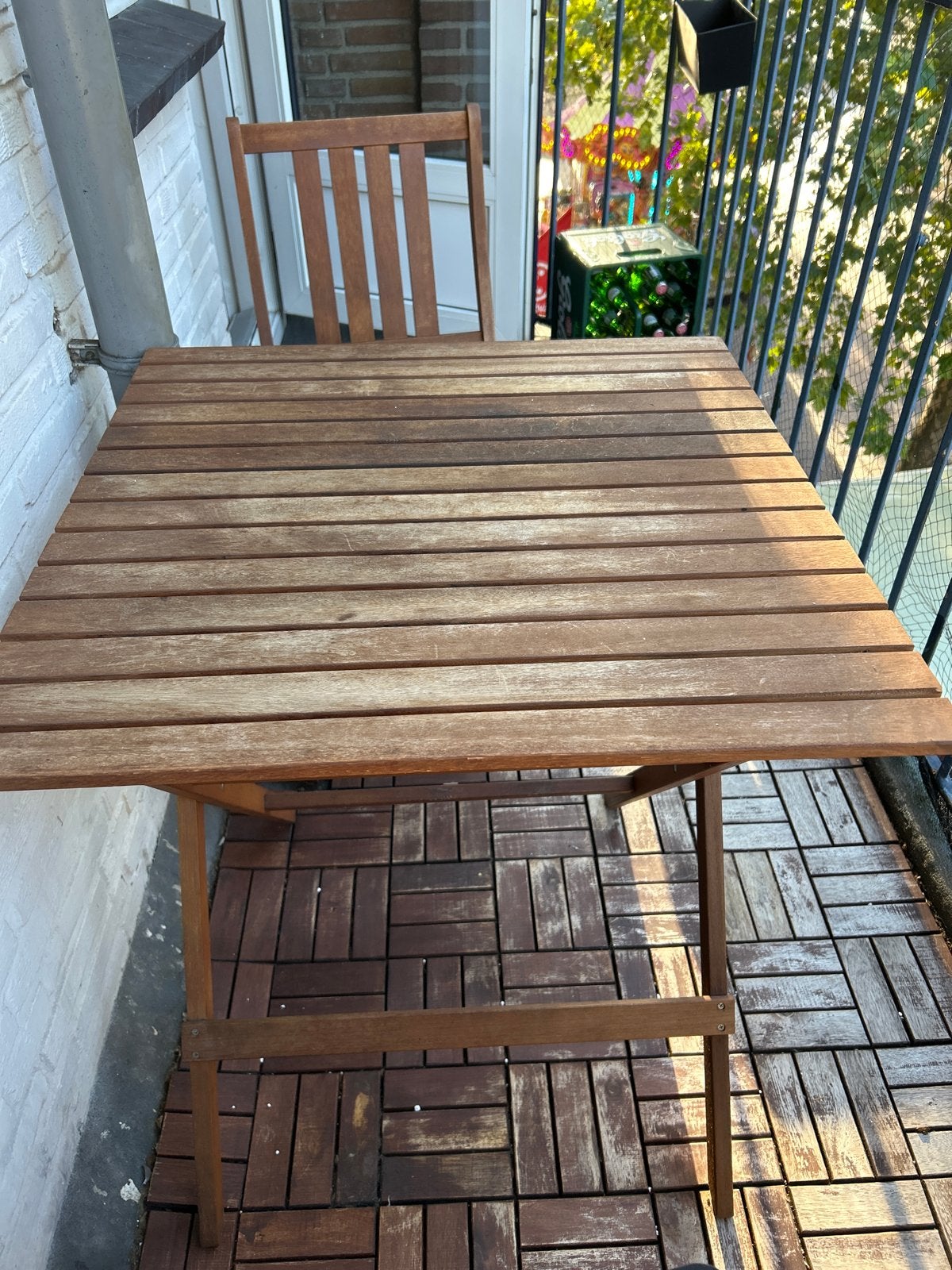 Houten tuintafel met stoel - inklapbaar, Ophalen of Verzenden, Gebruikt, Rechthoekig, Hout