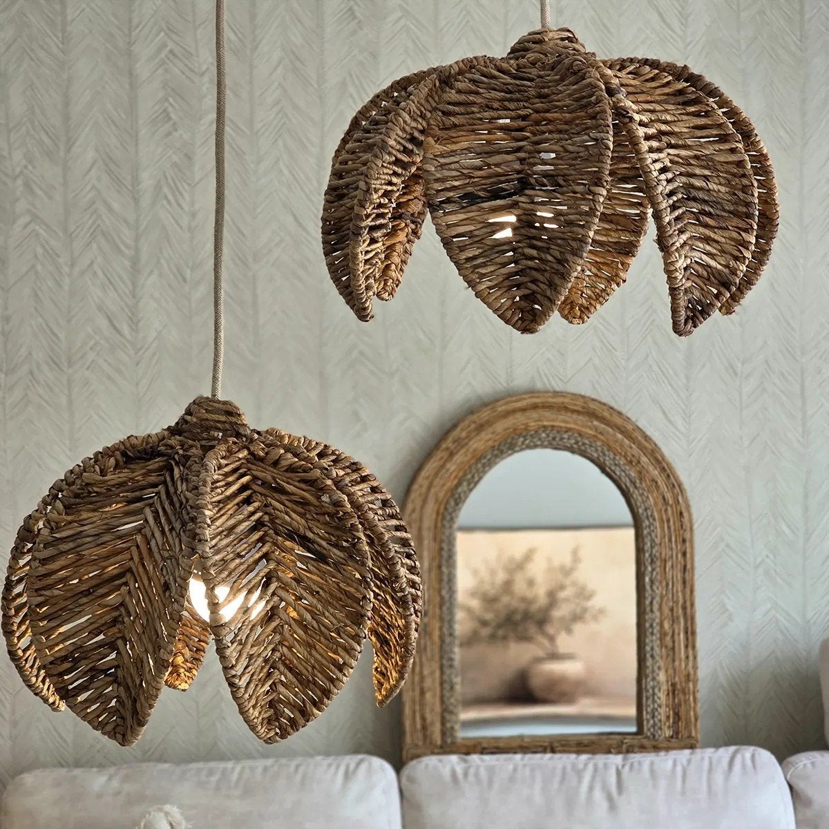 Hanglamp Lotus bananenblad uit Bali, Boho, Natuurlijk materiaal, Ophalen of Verzenden, Tropical home