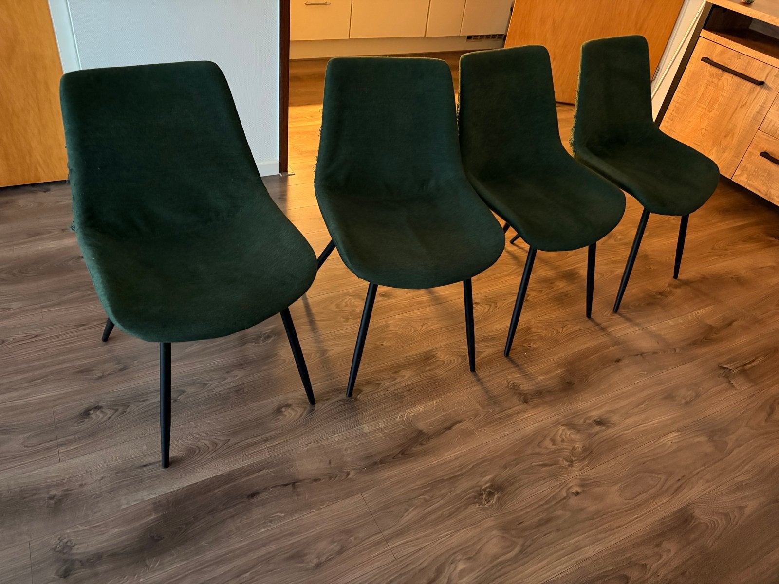 Set van 4 donkergroene eetkamerstoelen, Ophalen, Gebruikt, Overige kleuren, Vier