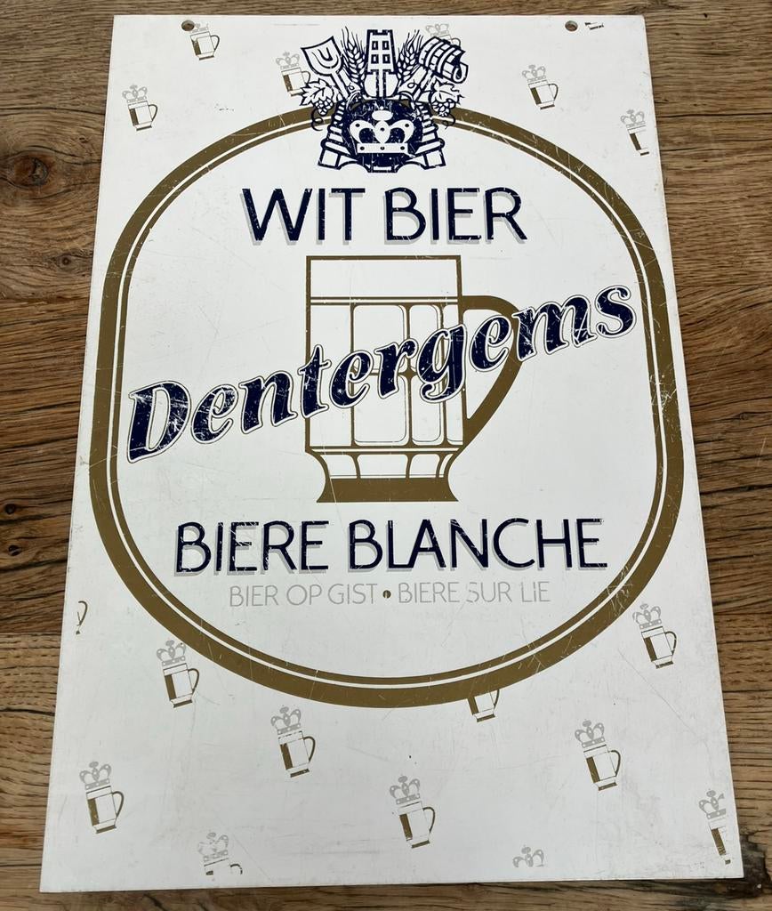 Staal reclamebord Dentergems wit bier, Ophalen of Verzenden, Gebruikt, Reclamebord, Plaat of Schild, Overige merken