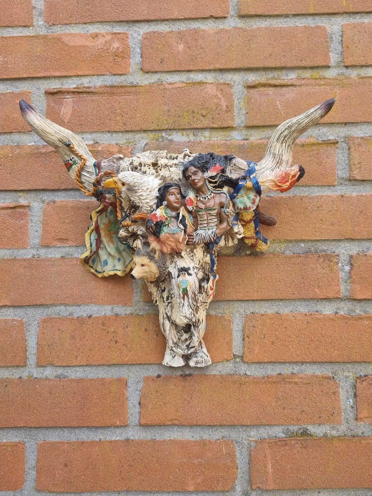 Wanddecoratie Stierenkop met Indianen en Adelaar, Verzamelen, Ophalen of Verzenden, Zo goed als nieuw, Dier