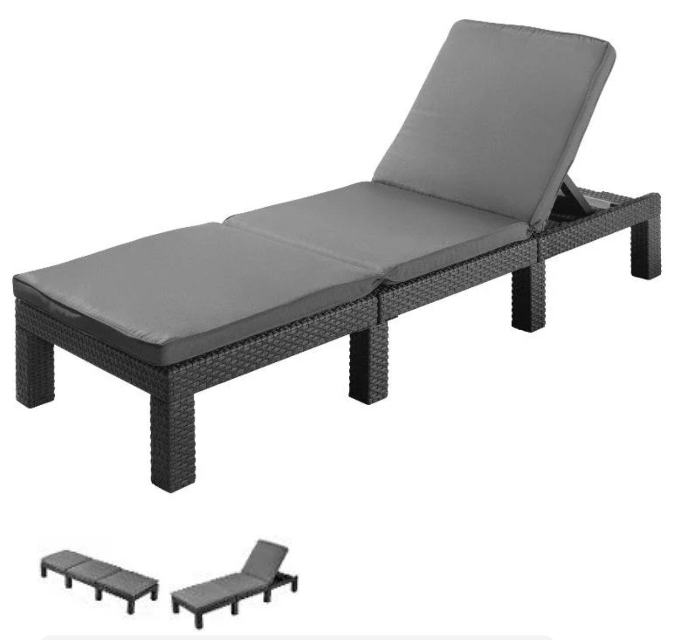 Wicker Ligbed met Verstelbare Rugleuning en Kussen, Tuin en Terras, Ophalen, Zo goed als nieuw, Kunststof, Verstelbaar