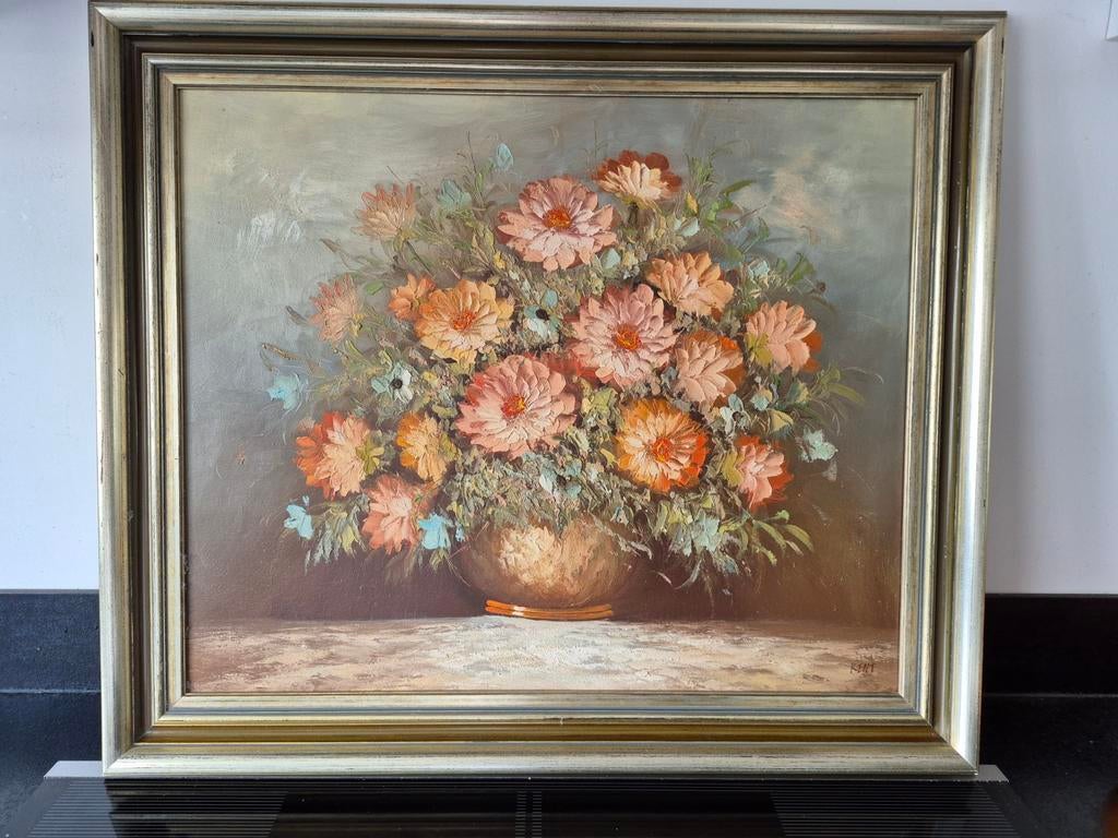 Vintage Schilderij Bloemenstilleven Gesigneerd Kent, Antiek en Kunst, Ophalen of Verzenden