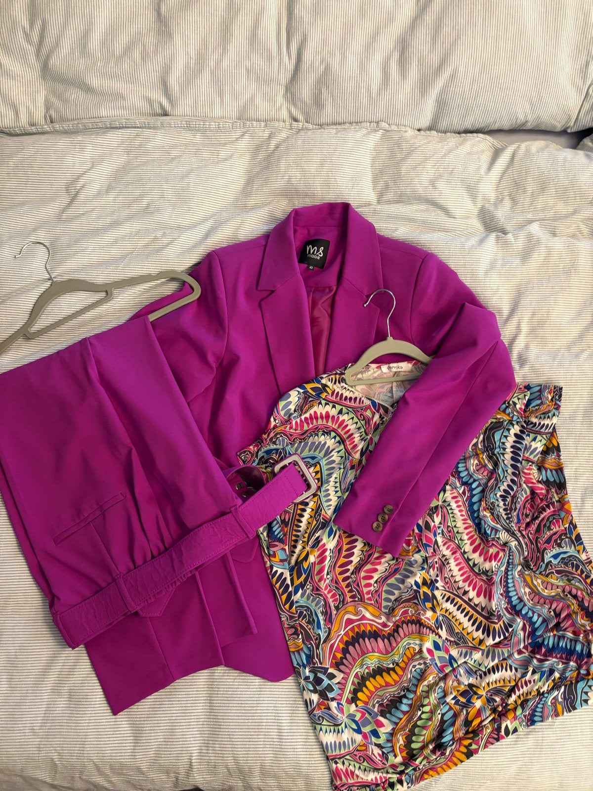 MS Mode pak (pantalon en colbert) met Paprika blouse, Kostuum of Pak, Paars, Maat 42/44 (L), Ophalen of Verzenden