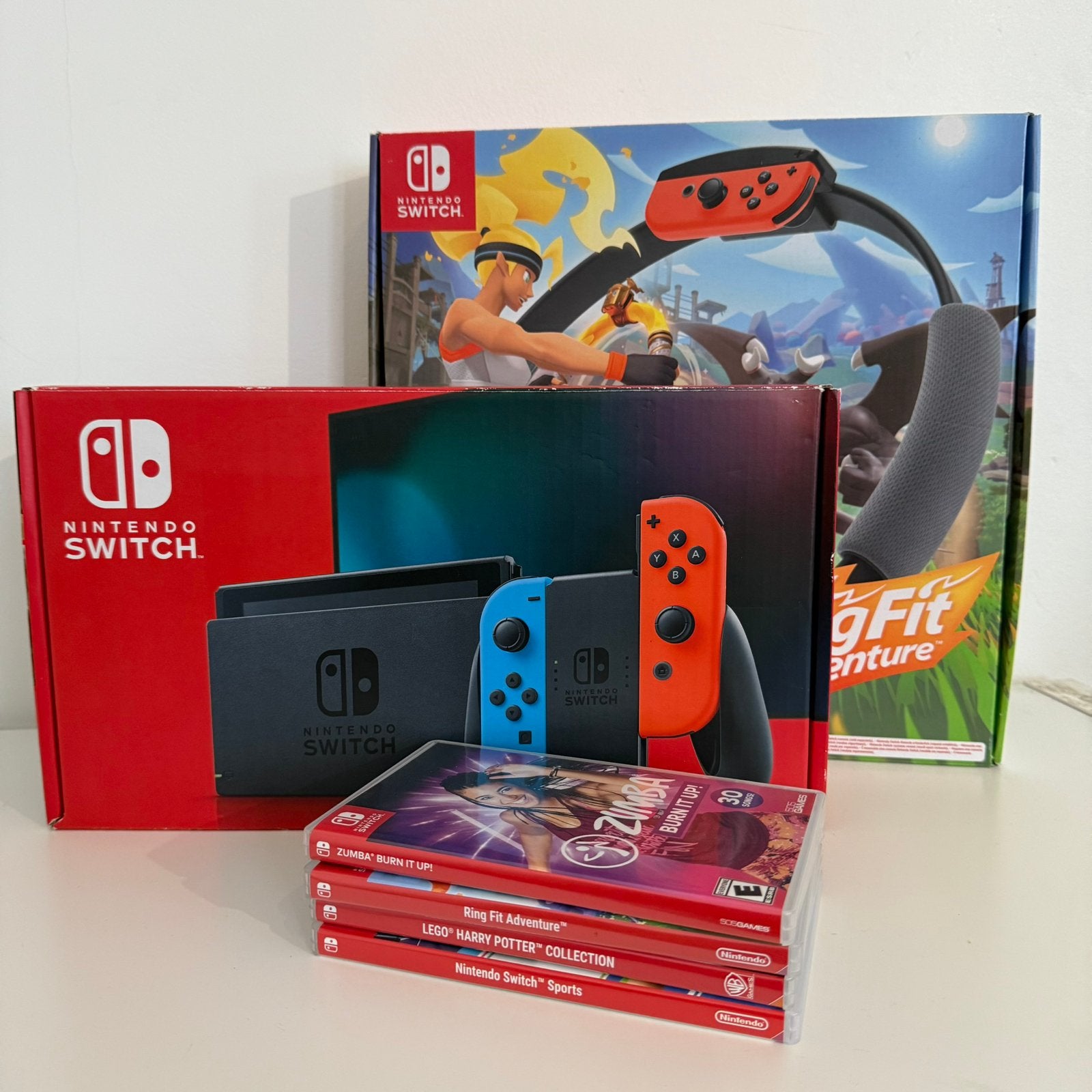 Nintendo Switch + Ring Fit Adventure, Met games, Met 2 controllers, Ophalen of Verzenden, Zo goed als nieuw