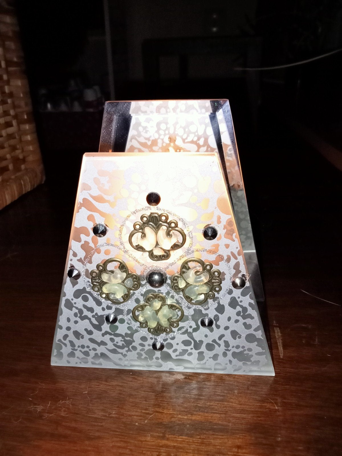 Prachtige waxinelicht houder, met achter een spiegel, Ophalen of Verzenden, Nieuw, Zilver, Glas