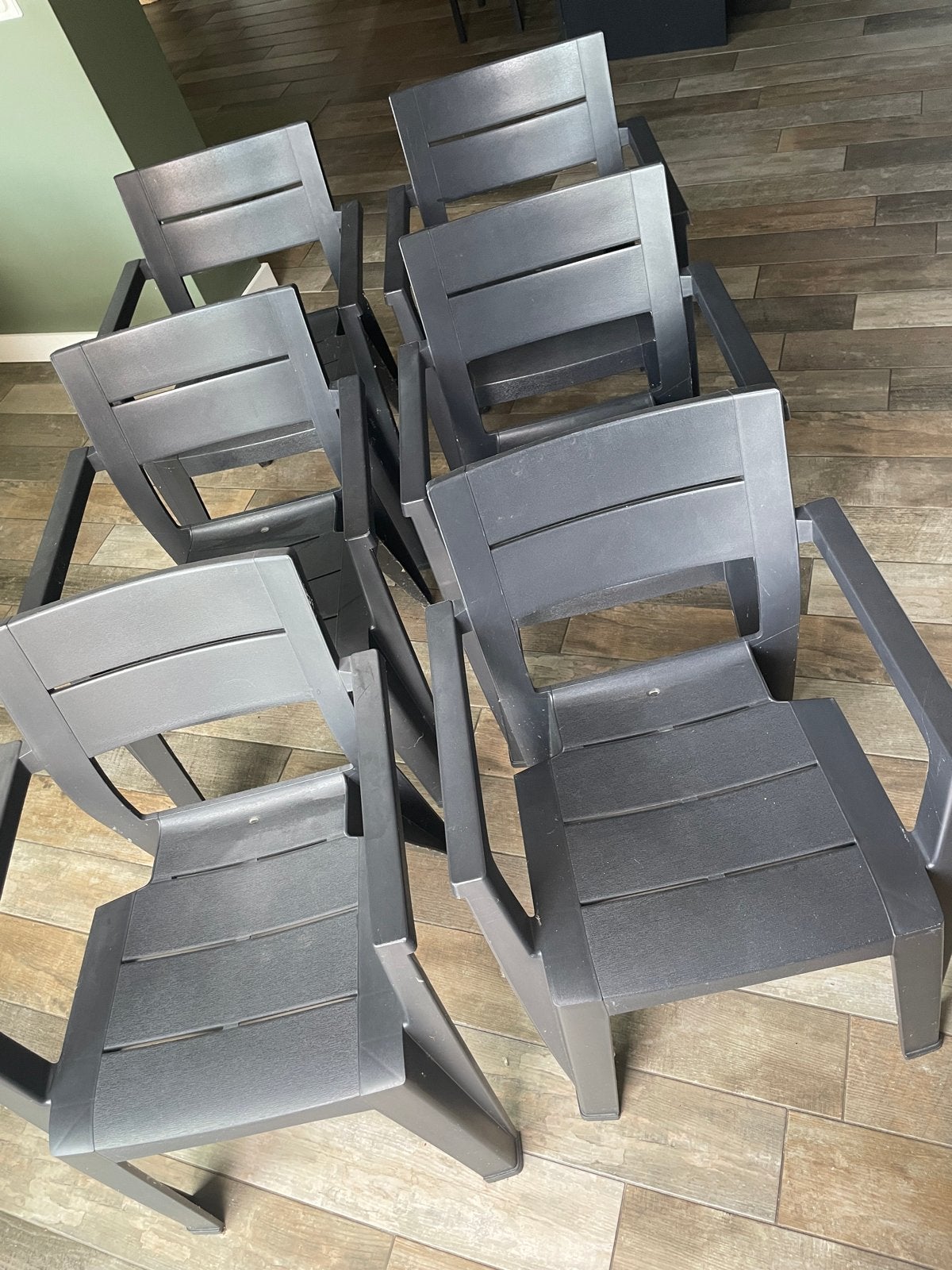 6x antraciet Kunststof Tuinstoelen - Stapelbaar, Tuin en Terras, Tuinstoelen, Ophalen, Zo goed als nieuw, Kunststof, Stapelbaar