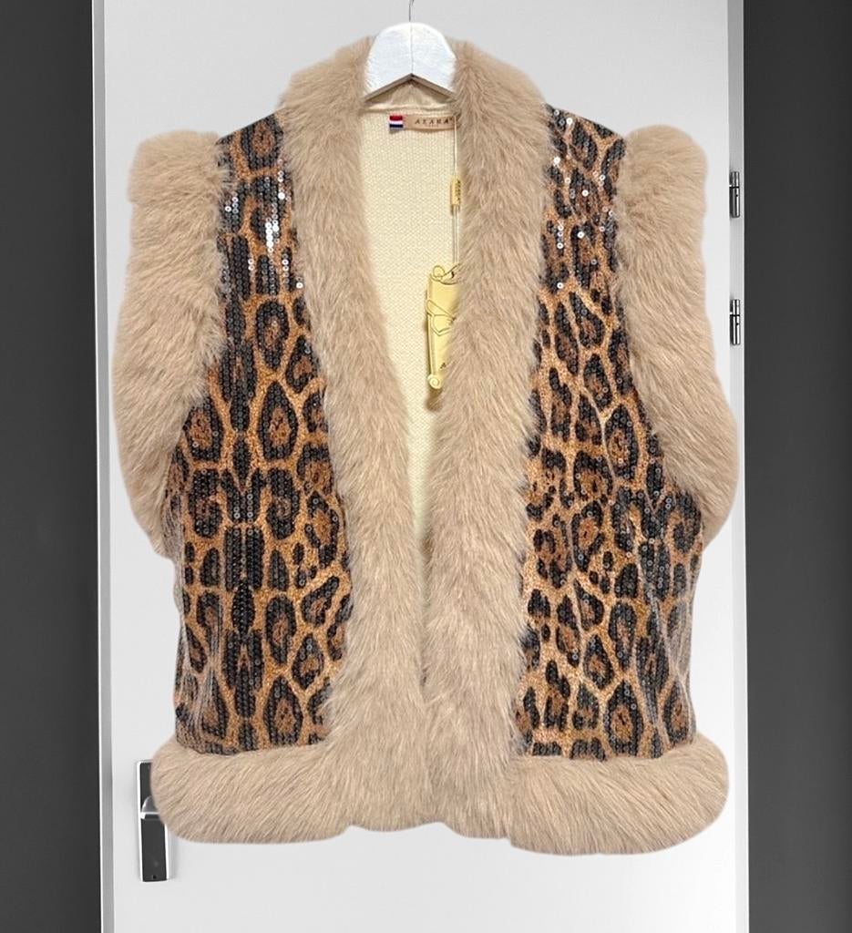 Azara Paris Gilet met Luipaardprint en Bontdetails one size, Verzenden, Nieuw, Maat 38/40 (M), Bruin