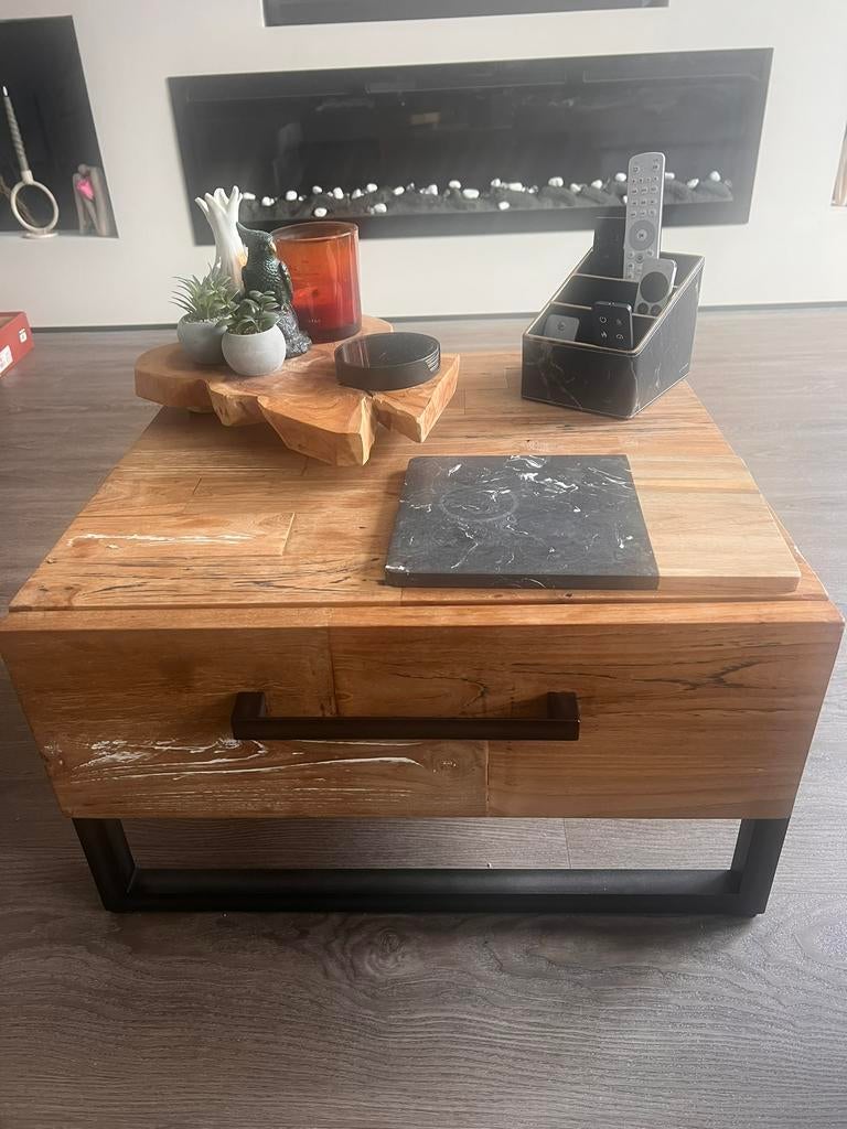 Industriële salontafel met lade, Huis en Inrichting, Kasten | Dressoirs, Ophalen, 25 tot 50 cm, 50 tot 100 cm