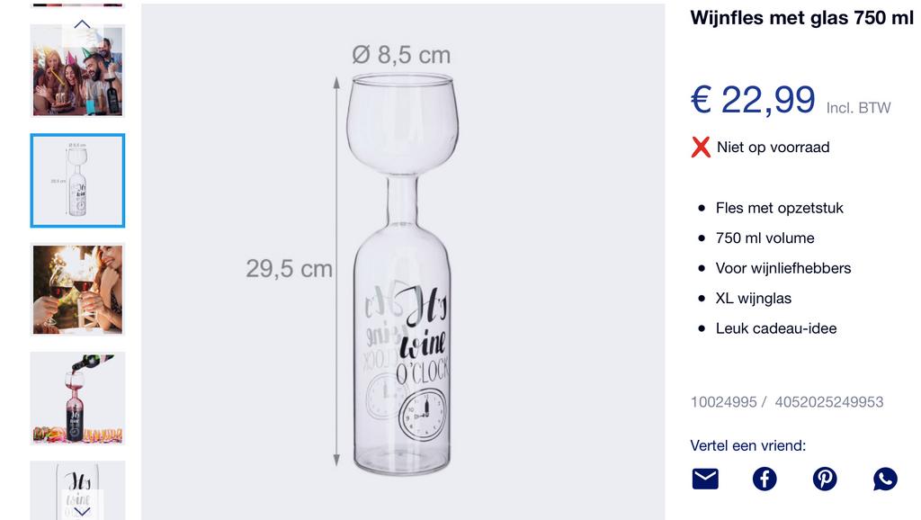 Wijnfles met glas 750ML, Ophalen of Verzenden, Nieuw
