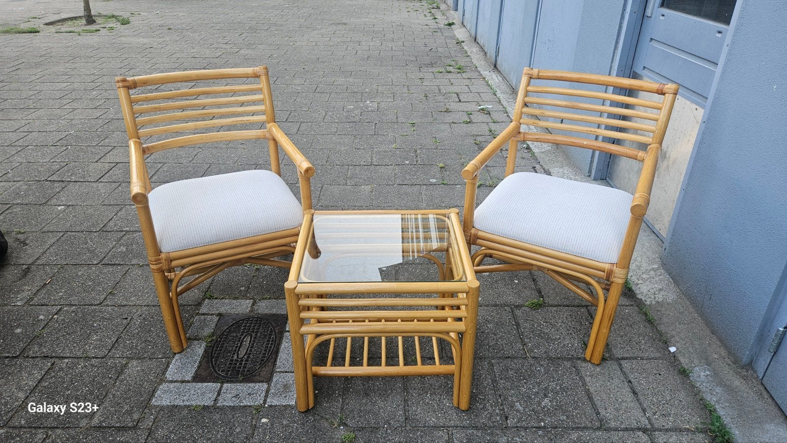 Vintage rotan stoelen met tafel - prima staat, Huis en Inrichting, Stoelen, Gebruikt, Twee, Bruin, Vintage